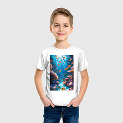 Футболка хлопковая детская Подводный коралловый риф с рыбками, цвет: белый — фото 2