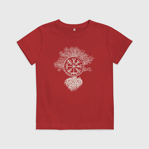 Детская футболка Компас рун в древе иггдрасиль / Красный – фото 1