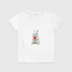 Футболка хлопковая детская Белый кролик с сердечком, цвет: белый