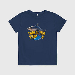 Футболка хлопковая детская Brainrot shark memes meme, цвет: тёмно-синий