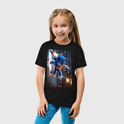 Футболка хлопковая детская Соник убегает от летящих ракет, цвет: черный — фото 2