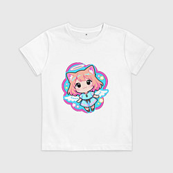 Футболка хлопковая детская Милая кошка в сарафане, цвет: белый