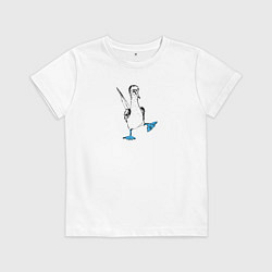 Футболка хлопковая детская Морская птица голубоногая олуша танцует, цвет: белый