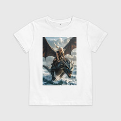 Футболка хлопковая детская Девушка летит на драконе в стиле Игры престолов, цвет: белый