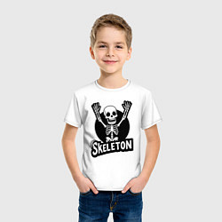 Футболка хлопковая детская Skeleton с поднятыми руками, цвет: белый — фото 2