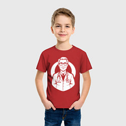 Футболка хлопковая детская Врач с улыбкой и стетоскопом, цвет: красный — фото 2