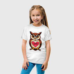 Футболка хлопковая детская Сова с сердечком на груди, цвет: белый — фото 2