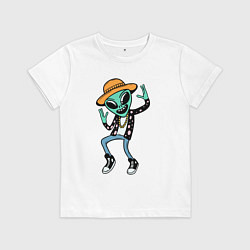 Футболка хлопковая детская Инопланетянин танцует, цвет: белый