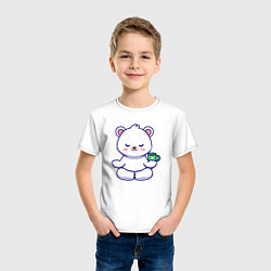Футболка хлопковая детская Bear coffee yoga, цвет: белый — фото 2