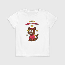 Футболка хлопковая детская Meow means magic, цвет: белый
