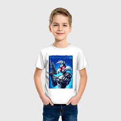 Футболка хлопковая детская Киборг Сильвестр с оружием - нейроарт фантазия, цвет: белый — фото 2