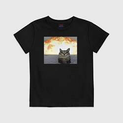 Футболка хлопковая детская Кот со взрывом - silly cat meme, цвет: черный