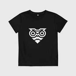 Футболка хлопковая детская Метафора совы и мотоцикла, цвет: черный