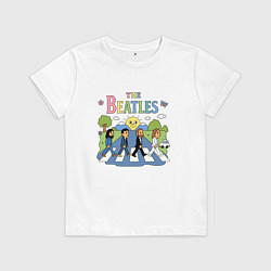 Футболка хлопковая детская The Beatles мультяшный стиль, цвет: белый