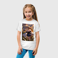 Футболка хлопковая детская Девушка-волчица посреди поля пшеницы, цвет: белый — фото 2