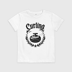 Футболка хлопковая детская Кёрлинговый камень в орнаменте, цвет: белый