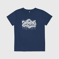 Футболка хлопковая детская Плавание в стиле граффити, цвет: тёмно-синий