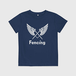 Футболка хлопковая детская Фехтование с крыльями и скрещёнными мечами, цвет: тёмно-синий