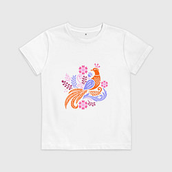 Футболка хлопковая детская Фазан и шиповник, цвет: белый