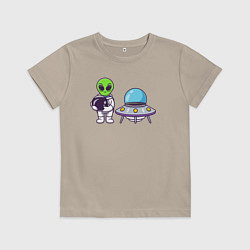 Футболка хлопковая детская Инопланетянин космонавт, цвет: миндальный