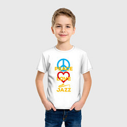Футболка хлопковая детская Peace love jazz, цвет: белый — фото 2