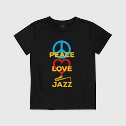 Футболка хлопковая детская Peace love jazz, цвет: черный