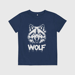 Футболка хлопковая детская Яростный волк, цвет: тёмно-синий