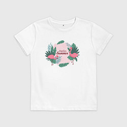 Футболка хлопковая детская Фламинго с надписью привет лето, цвет: белый