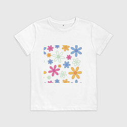 Футболка хлопковая детская Цветочный орнамент, цвет: белый