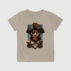 Футболка хлопковая детская Одноглазый пират Йо-хо-хо и бутылка рома, цвет: миндальный