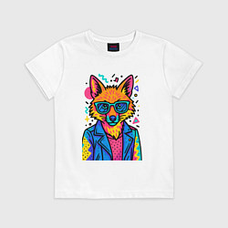 Футболка хлопковая детская Лиса Pop Colors, цвет: белый