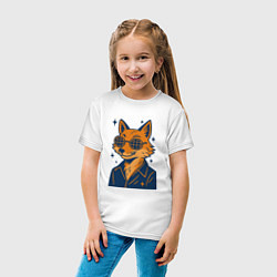 Футболка хлопковая детская Лиса в очках, цвет: белый — фото 2
