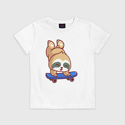 Футболка хлопковая детская Ленивец скейтер, цвет: белый