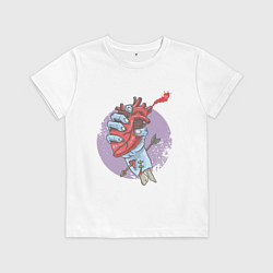 Футболка хлопковая детская Сердце в руке зомби, цвет: белый