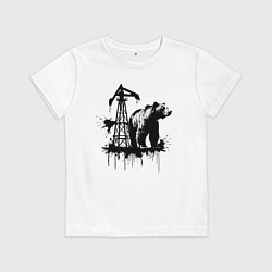 Футболка хлопковая детская Медведь и нефть, цвет: белый
