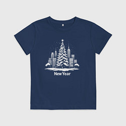 Футболка хлопковая детская Новогодняя сказка Нью-Йорка, цвет: тёмно-синий