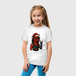 Футболка хлопковая детская Киберлошадь в шапке Санты, цвет: белый — фото 2
