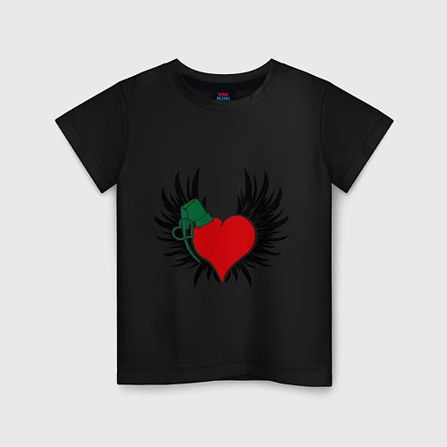 Детская футболка Сердце-граната с крыльями / Черный – фото 1