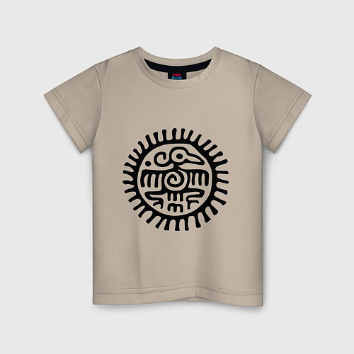 Детская футболка Ацтекские узоры - птица / Миндальный – фото 1