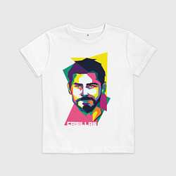 Футболка хлопковая детская Икер Касильяс: фан-арт, цвет: белый