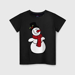 Футболка хлопковая детская Весёлый снеговик, цвет: черный