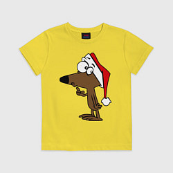 Футболка хлопковая детская Собачка в новогодней шапке, цвет: желтый