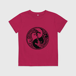 Футболка хлопковая детская Два дракона Инь Янь, цвет: маджента