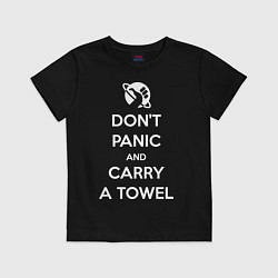 Футболка хлопковая детская Dont panic & Carry a Towel, цвет: черный