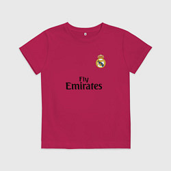 Футболка хлопковая детская Real Madrid: Fly Emirates, цвет: маджента