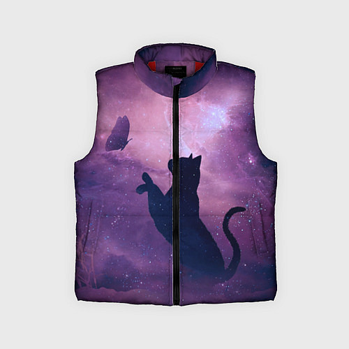 Детский жилет Кошка играет с бабочкой / 3D-Красный – фото 1