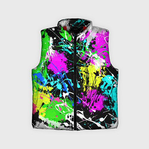 Детский жилет Разноцветные пятна краски на черном фоне / 3D-Красный – фото 1