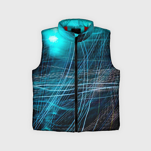 Детский жилет Неоновые волны и линии - Голубой / 3D-Красный – фото 1