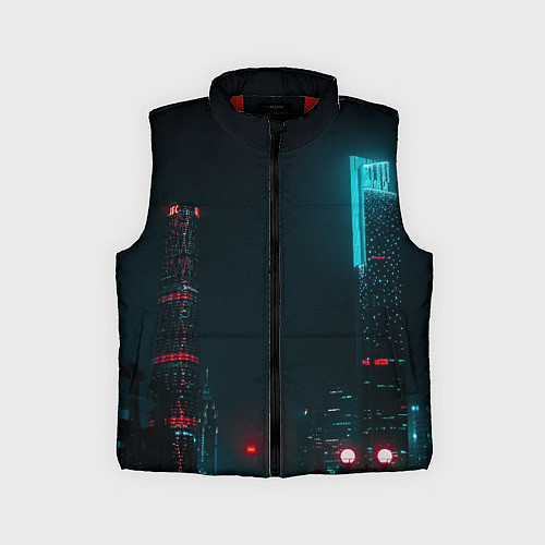 Детский жилет Неоновые высотки в городе - Светло-синий / 3D-Красный – фото 1