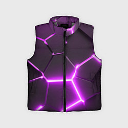 Детский жилет Фиолетовые неоновые геометрические плиты, цвет: 3D-светло-серый